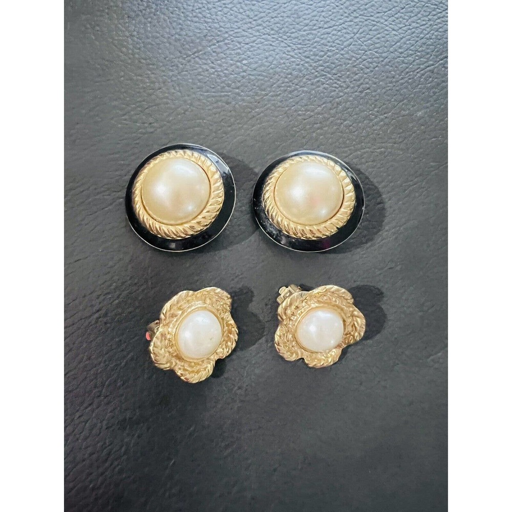 Kenneth Jay Lane Classic Gold Tone Faux Pearl Cli… - image 1